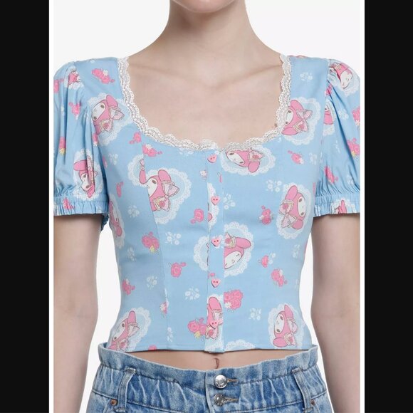 Sanrio Tops - My Melody XL Sanrio floral Lace Peasant cutsey core Woven Top hot topic
